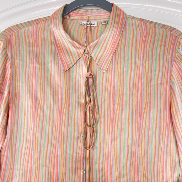 Tahari 95% silk Multicolor Striped women’s Shirt button up M - Picture 5 of 8